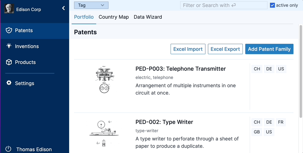 The patent portfolio overview in the patent cockpit